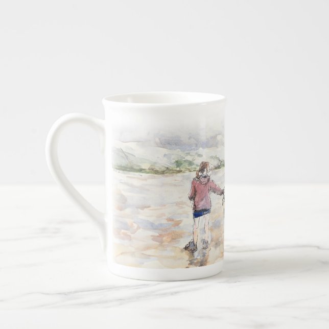 Girl with a horse on a beach bone china mug (Left)