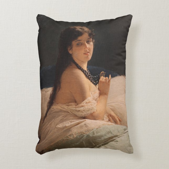 Girl with a Medallion (by Gerolamo Induno) Decorative Cushion (Front(Vertical))