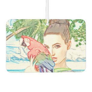 Girl with a parrot  car air freshener
