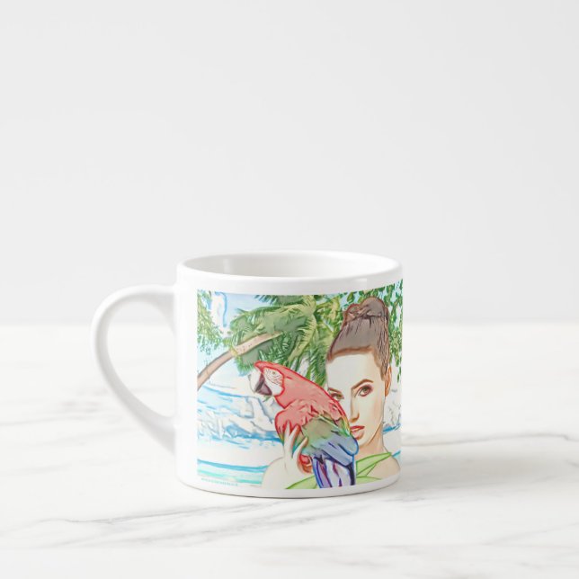 Girl with a parrot   espresso cup (Left)
