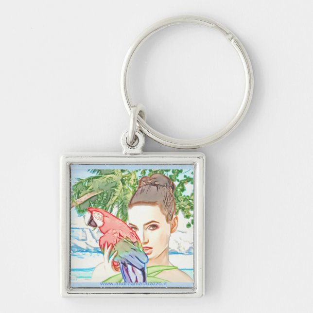 Girl with a parrot   key ring (Front)