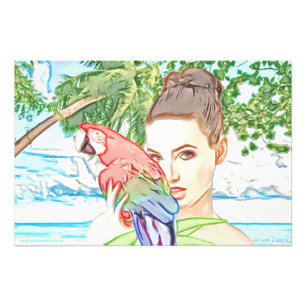Girl with a parrot    photo print