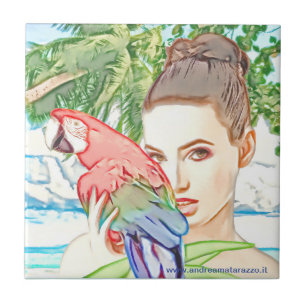 Girl with a parrot  tile