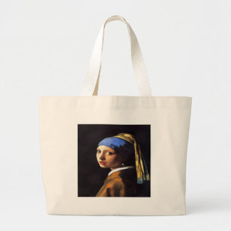 Girl with a Pearl Earring After Johannes Vermeer Large Tote Bag