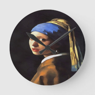 Girl with a Pearl Earring After Johannes Vermeer Round Clock