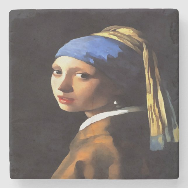 Girl with a Pearl Earring After Johannes Vermeer Stone Coaster (Front)