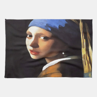 Girl with a Pearl Earring After Johannes Vermeer Tea Towel