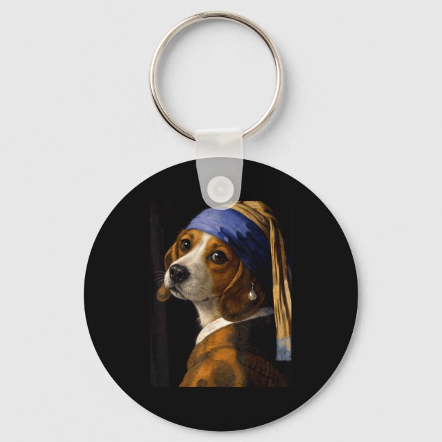 Girl with a pearl earring beagle funny dog meme  key ring (Front)