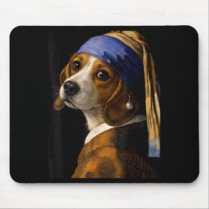 Girl with a pearl earring beagle funny dog meme mouse pad
