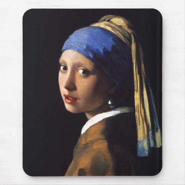 Girl with a pearl earring. By Johannes Vermeer Mouse Pad (Front)