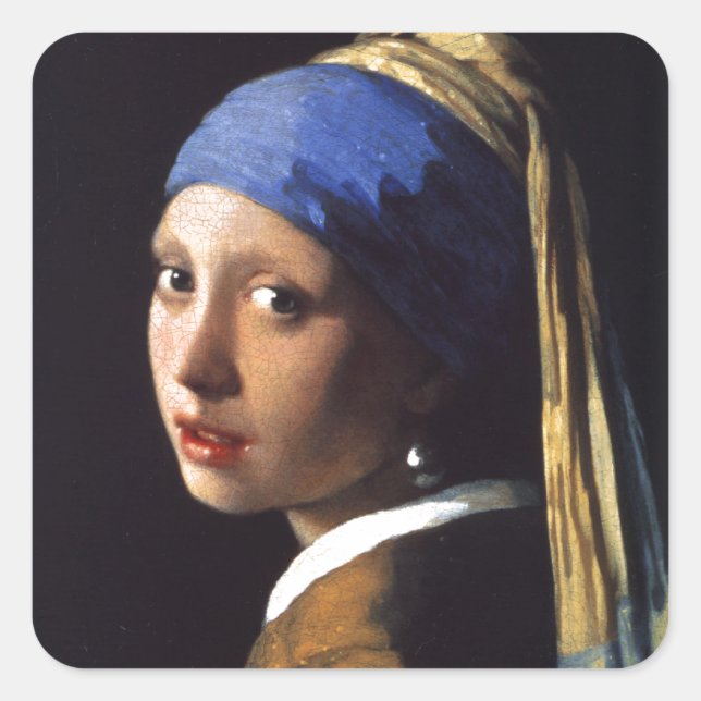 Girl with a Pearl Earring, by Vermeer Square Sticker (Front)