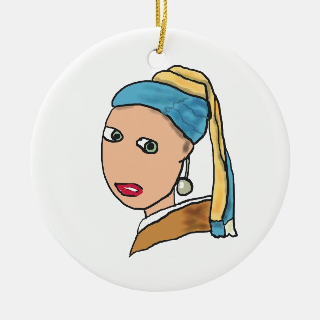 Girl With A Pearl Earring Ceramic Tree Decoration (Front)