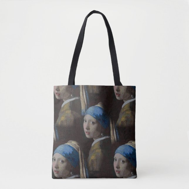 Girl With a Pearl Earring Cross Stitch Replica Art Tote Bag (Front)