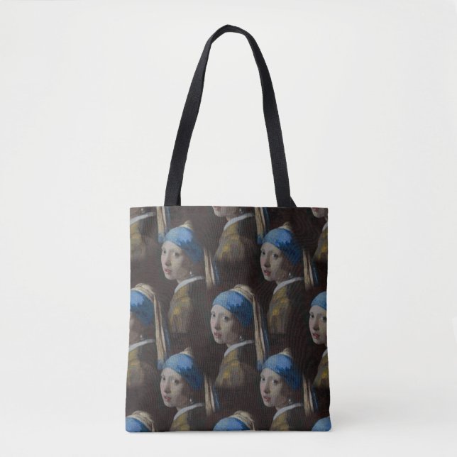 Girl With a Pearl Earring Cross Stitched Pattern Tote Bag (Front)