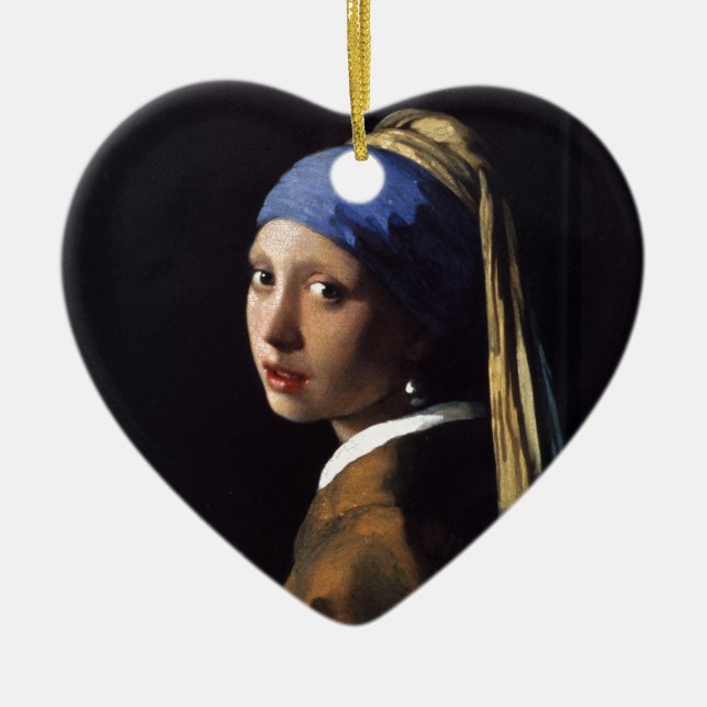 Girl with a Pearl Earring Painting by Vermeer Ceramic Tree Decoration (Front)