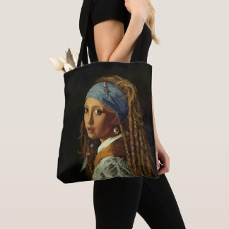 Girl with a pearl earring parody tote bag