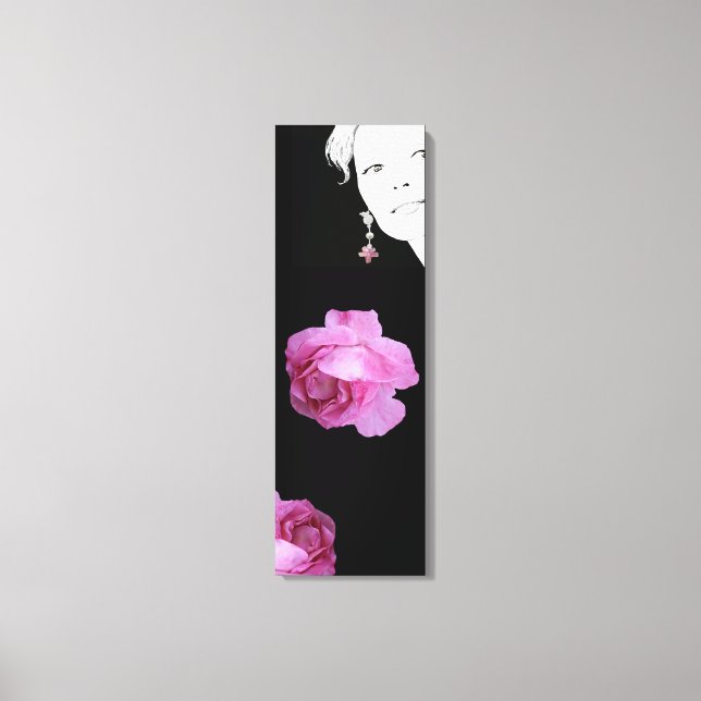 Girl with a pearl earring pretty pink rose floral canvas print (Front)