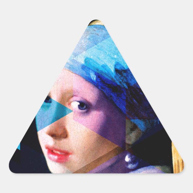 Girl with a pearl earring REMIXED Triangle Sticker (Front)