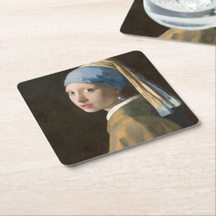 Girl with a Pearl Earring Square Paper Coaster