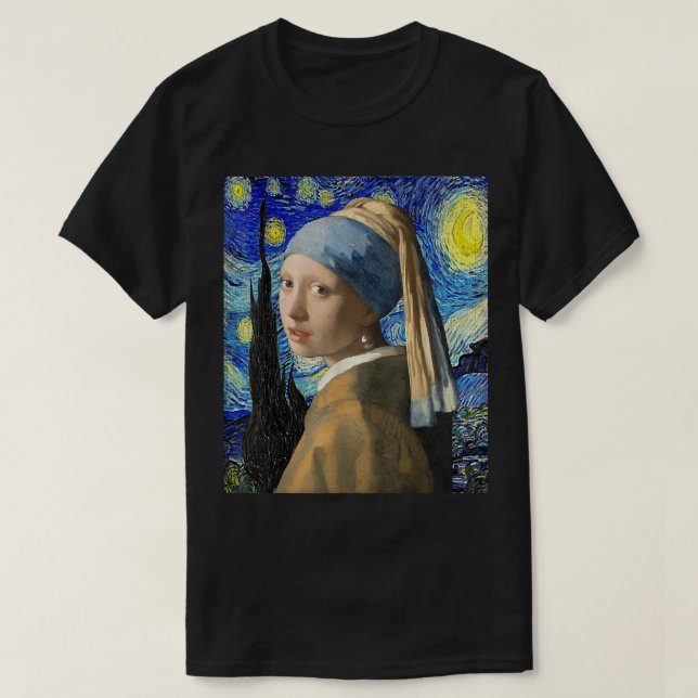 Girl With A Pearl Earring Starry NightPainting Mas T-Shirt (Design Front)