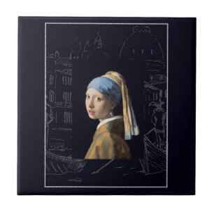 Girl with a pearl earring Vermeer art Tile