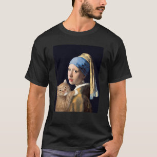 Girl With A Pearl Earring With Orange Cat Paintin T-Shirt