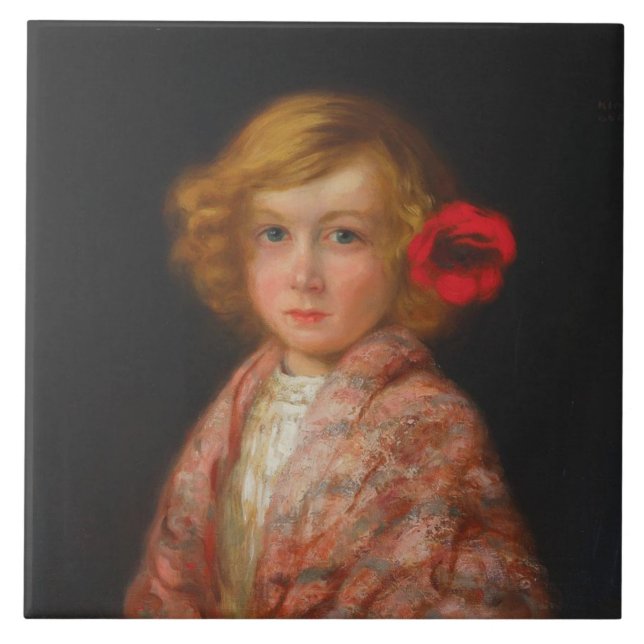 Girl With a Red Flower in Her Hair Tile (Front)