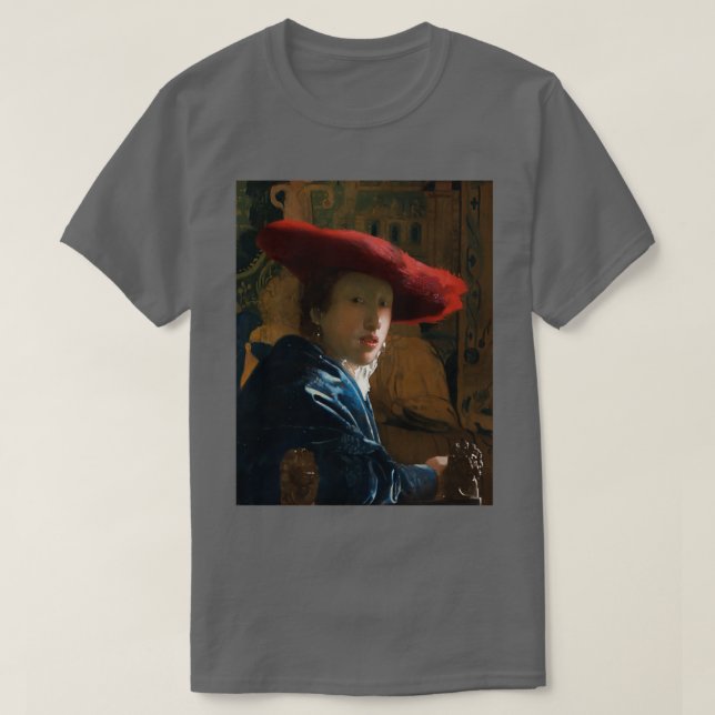 Girl with a Red Hat 1665 Johannes Vermeer T-Shirt (Design Front)