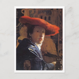 Girl with a Red Hat, c.1665 (oil on panel) Postcard