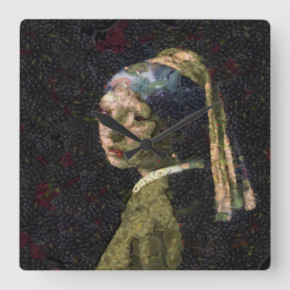 Girl With A Strawberry Earring Fine Art Spoof Square Wall Clock