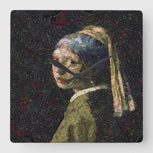 Girl With A Strawberry Earring Fine Art Spoof  Square Wall Clock (Front)