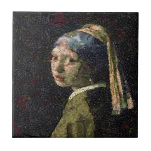 Girl With A Strawberry Earring Fine Art Spoof  Tile