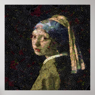 Girl With A Strawberry Earring Vegetable Decoupage Poster
