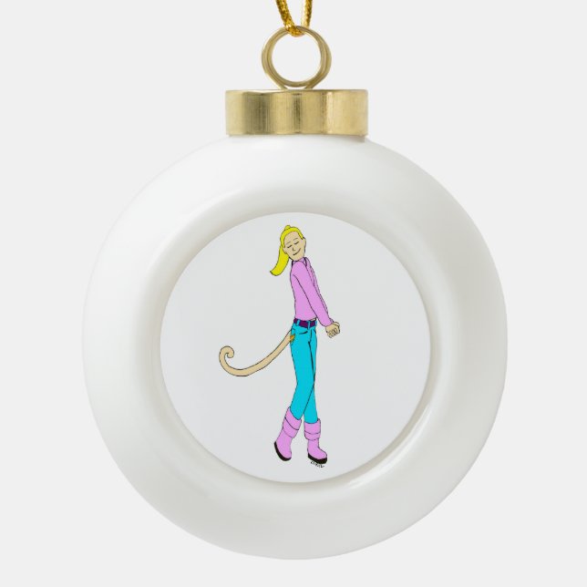 girl with a tail    ceramic ball christmas ornament (Front)