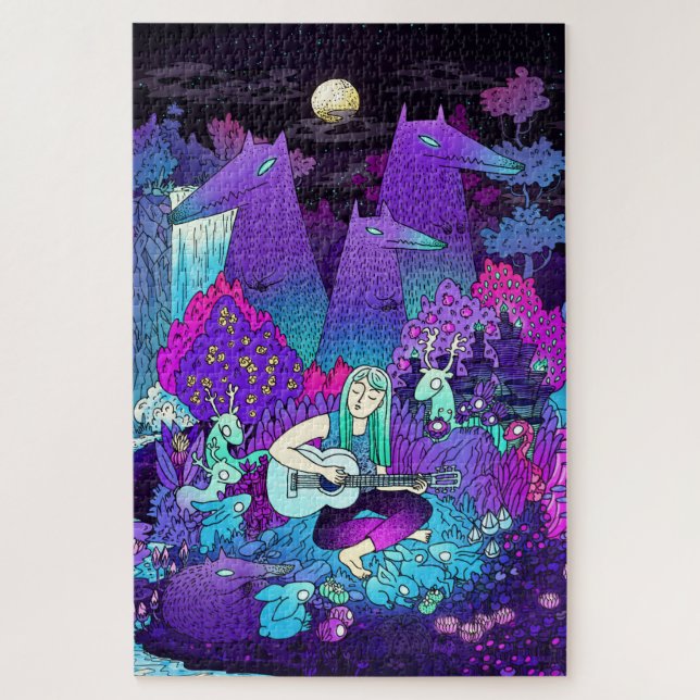 Girl with a white hair playing the guitar jigsaw puzzle (Vertical)