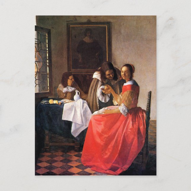 Girl with a wine glass by Johannes Vermeer Postcard (Front)