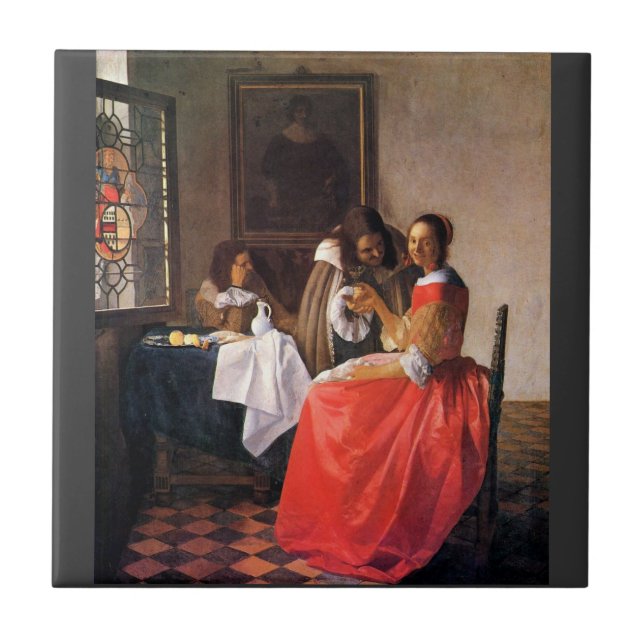 Girl with a wine glass by Johannes Vermeer Tile (Front)
