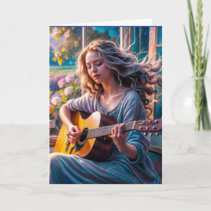 GIRL with accoustic guitar birthday Greeting Card