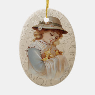Girl with Baby Ducks Ceramic Tree Decoration