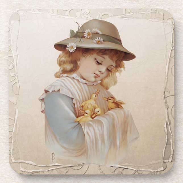 Girl with Baby Ducks Coaster (Front)