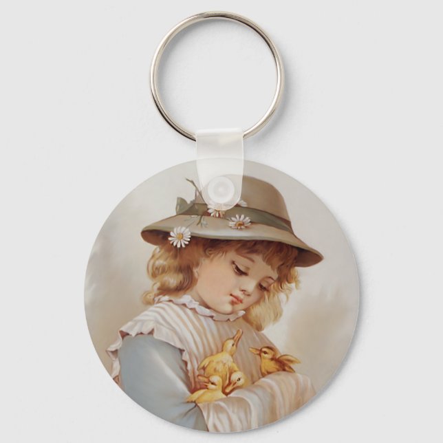 Girl with Baby Ducks Key Ring (Front)