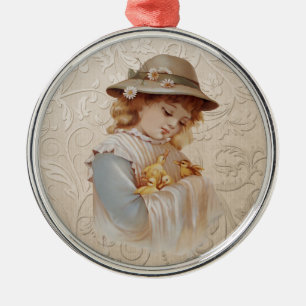Girl with Baby Ducks Metal Tree Decoration