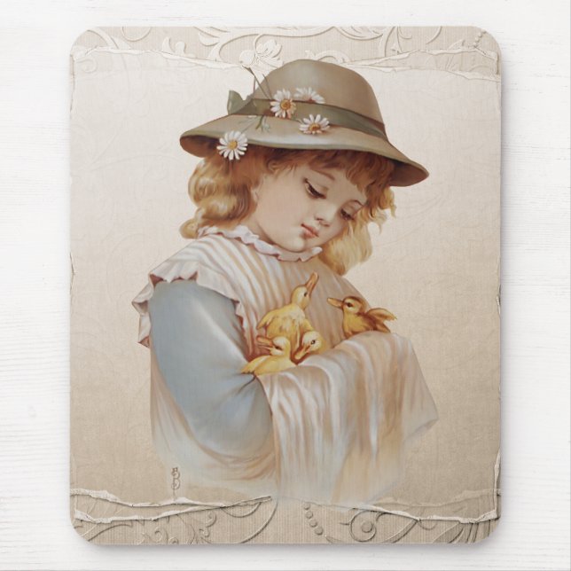 Girl with Baby Ducks Mouse Pad (Front)