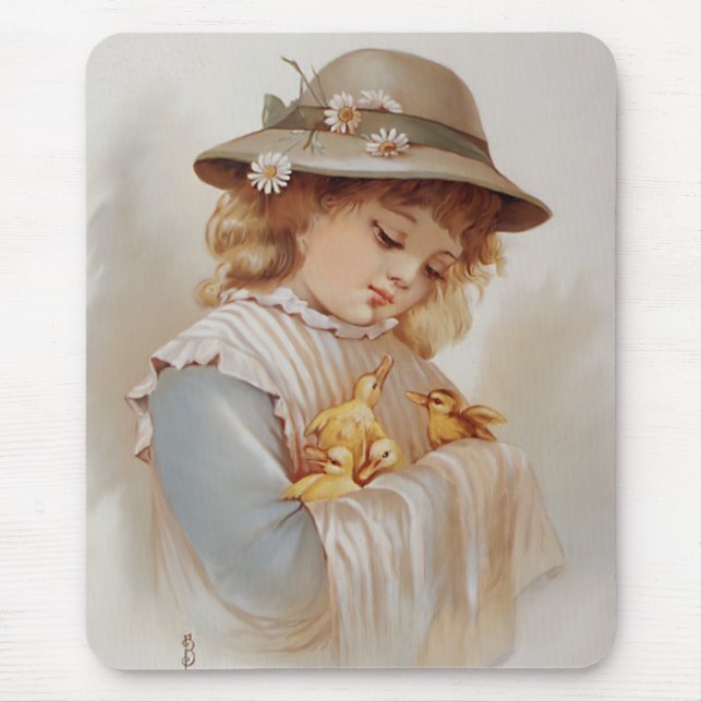 Girl with Baby Ducks Mouse Pad (Front)