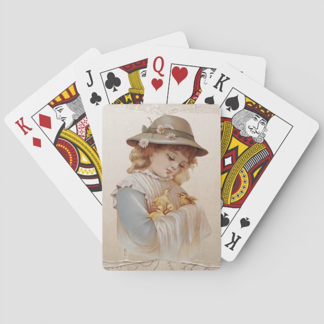 Girl with Baby Ducks Playing Cards (Back)