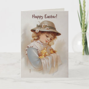 Girl with Baby Ducks Spring and Easter Holiday Card