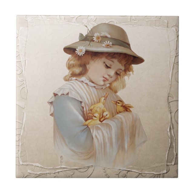Girl with Baby Ducks Tile (Front)