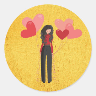 Girl with balloon whimsical classic round sticker
