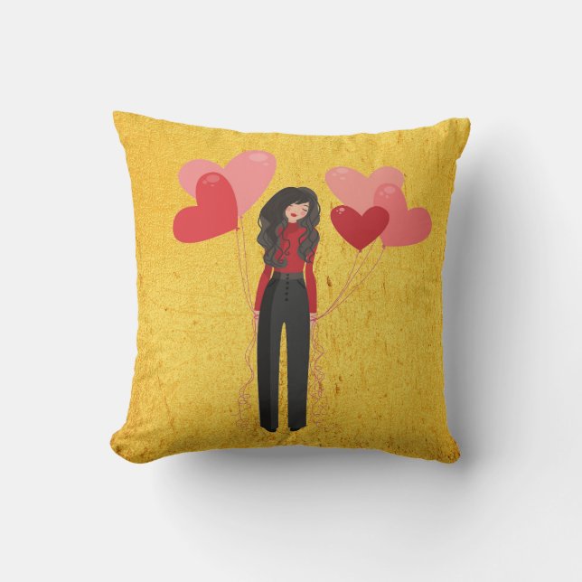 Girl with balloon whimsical cushion (Front)
