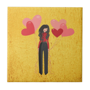Girl with balloon whimsical tile